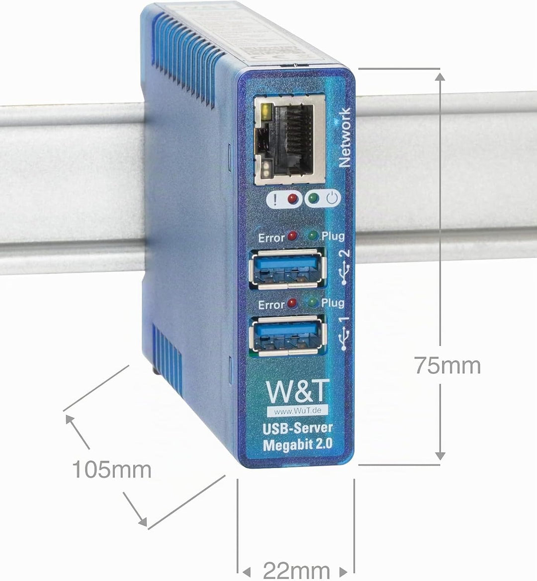 Wiesemann &amp; Theis USB Server Megabit | Dongle Device Server | USB Over Ethernet Adapter (1x LAN, 2X