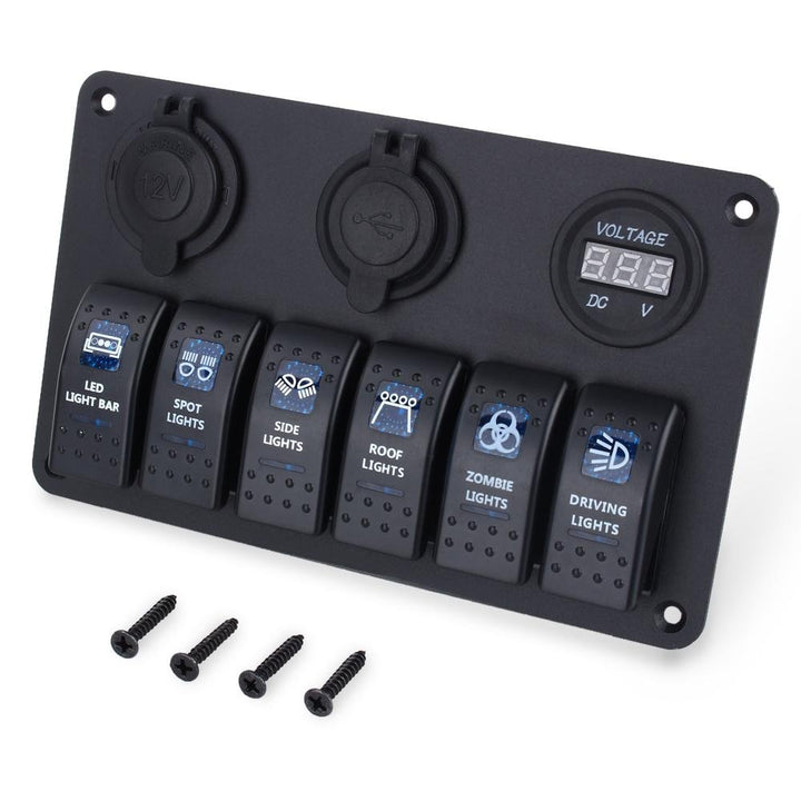 Wasserdichtes Marine-Panel mit 6 Tasten, wasserdicht, LED-Kippschalter, 12-24 V, für Auto, Wohnmobil