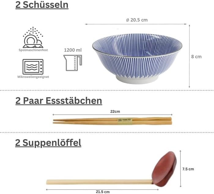 TOKYO Design Kotobuki Tokusa Schalen 2er Set | Japanisches Porzellan mit Tokusa-Muster | Suppenschal