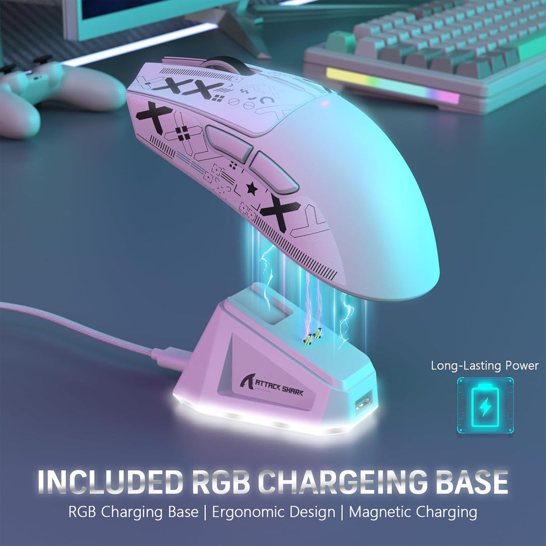LexonElec x Attack Shark X11 Kabellose Gaming-Maus mit RGB Magnetische Ladestation, PixArt PAW3311-S