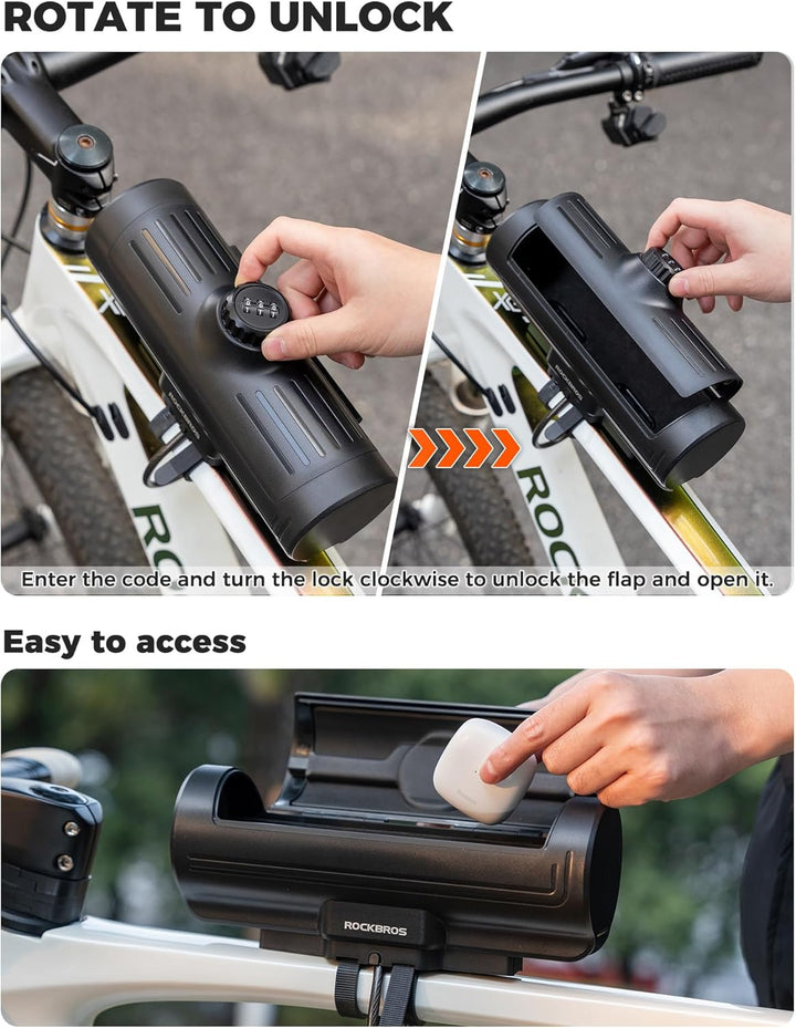 ROCKBROS Fahrrad Oberrohrtasche 0,7L, wasserdichte Fahrradbox mit Zahlenschloss, Robuste Rahmentasch