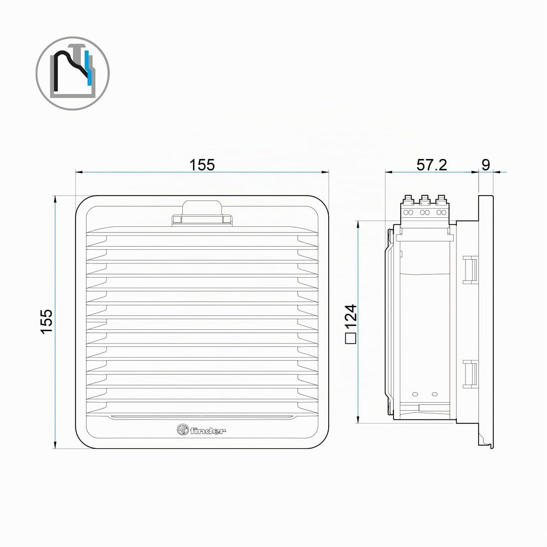 finder 7F.20.8.230.2055 Schaltschrank-Lüfter 28 W, 28 W (B x H x T) 155 x 155 x 57.2 mm 1 St.