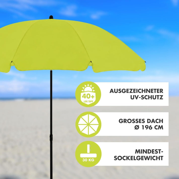 derby Sonnenschirm 200 in Apfelgrün I Runder Sonnenschirm für Strand sowie Balkon &amp; Terrasse I Schir