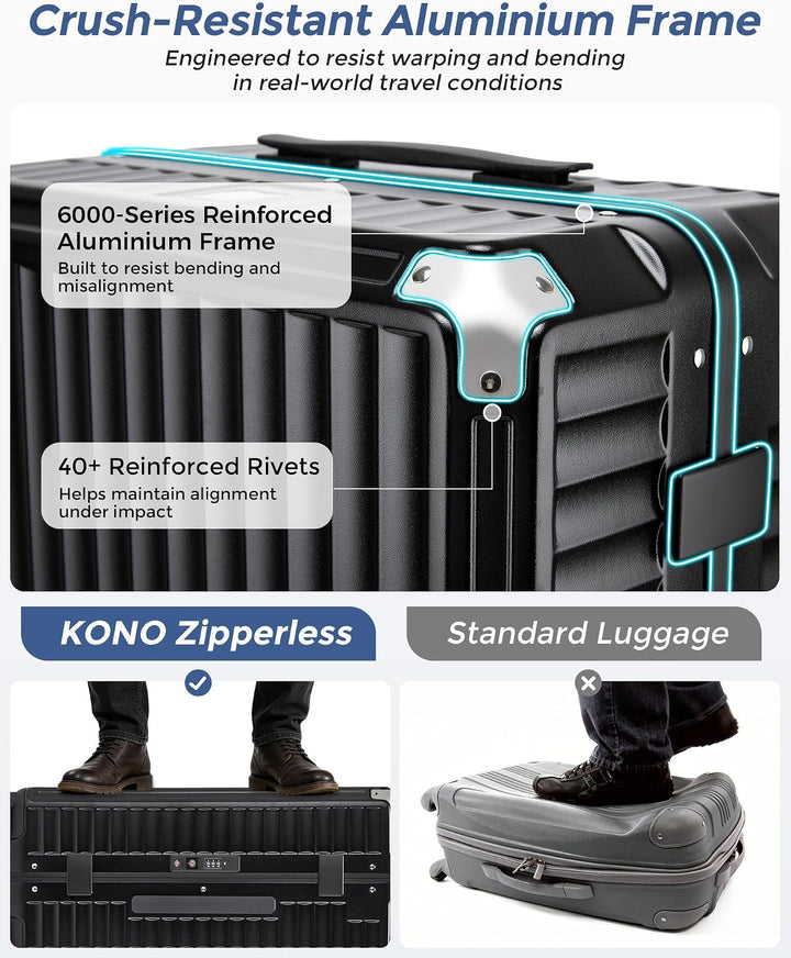 KONO Handgepäck Koffer M, Hochfester Reisekoffer aus PC, Trolley mit Handyhalterung und Haken, Harts