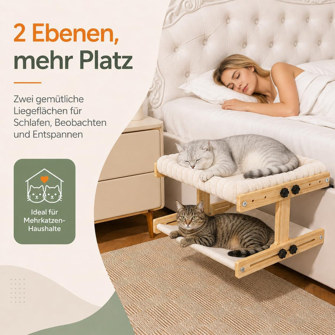 Katzenliege Doppelstock Hängematte Heizkörper belastbar bis 35 kg | Fensterbank Katzenliege für Bett