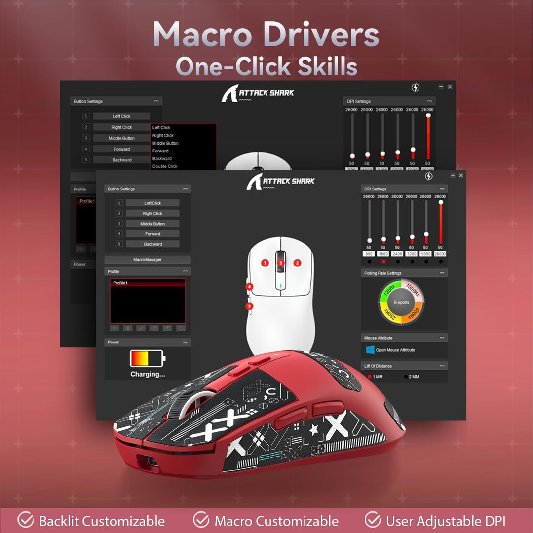 ATTACK SHARK X6 49g Superlight Mouse with Magnetic Charging Dock, PixArt PAW3395 Gaming Sensor, BT/2