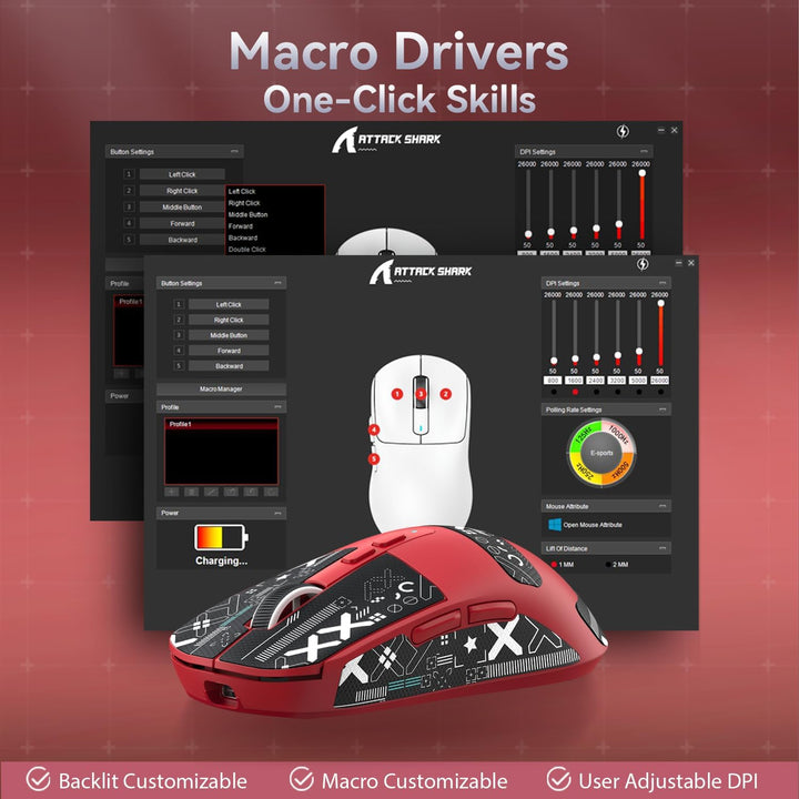 ATTACK SHARK X6 49g Superlight Mouse with Magnetic Charging Dock, PixArt PAW3395 Gaming Sensor, BT/2