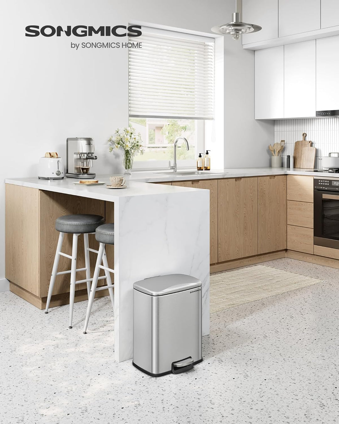 SONGMICS Mülleimer Küche, 20 Liter Abfalleimer mit Pedal, Tretmülleimer, Softclose, Offenhaltefunkti