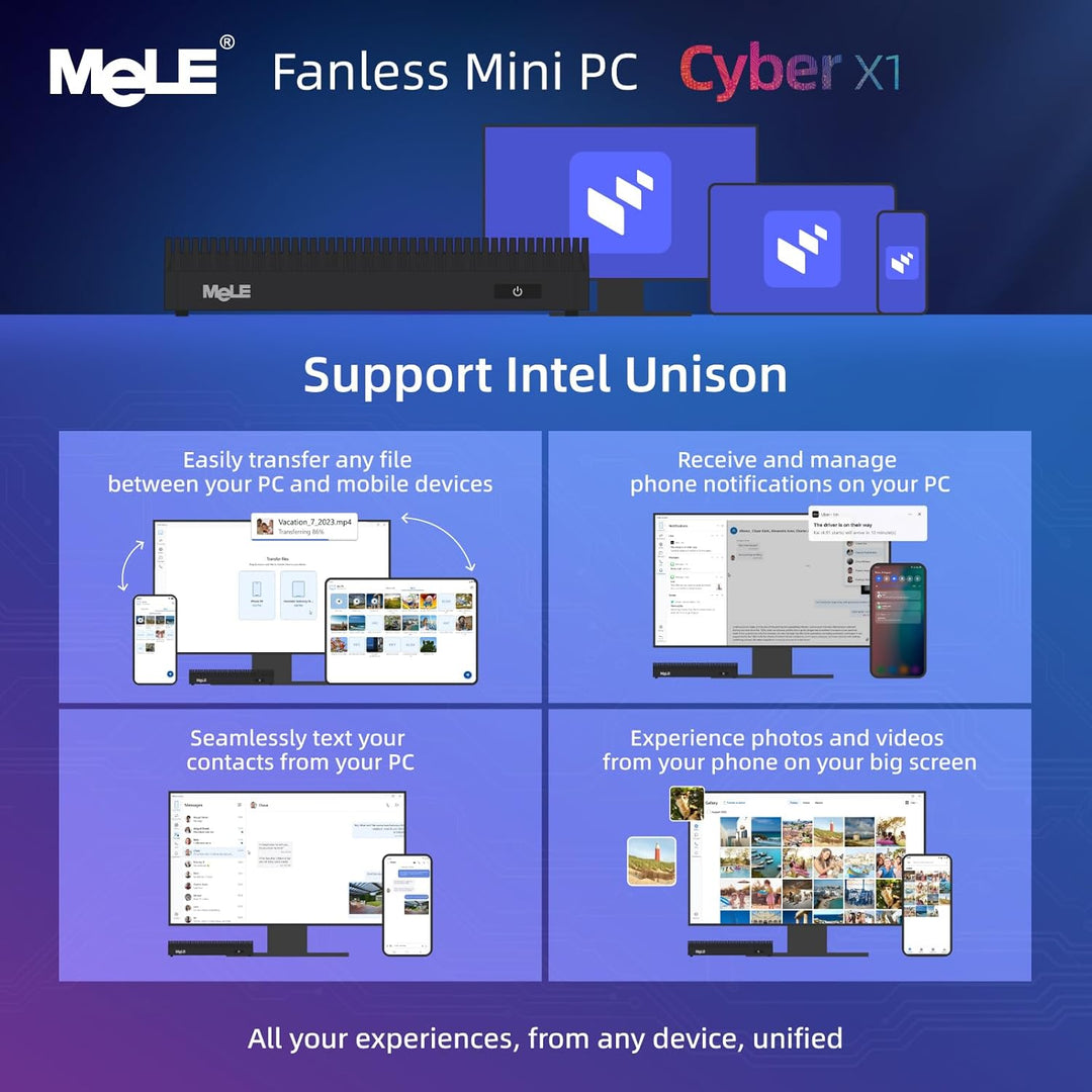 MeLE Cyber X1 Lüfterloser Mini PC 16GB DDR4 512GB ROM Micro PC Twin Lake N150(bis zu 3.6GHz) USB-C 2