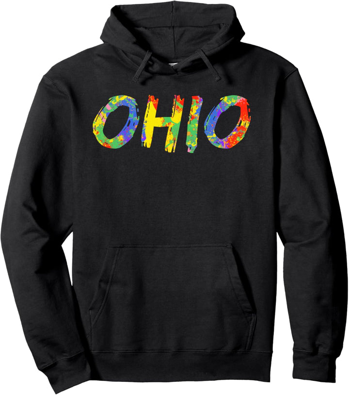 Colorful Rainbow Ohio Paint Artwork State Pride Gift Ohio Pullover Hoodie