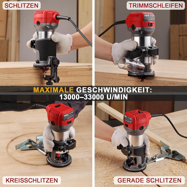 TEENO Holzfräse Oberfräse 710W 13000–33000 U/min mit Staubabsaugungsanschluss, Elektrik Kantenfräse