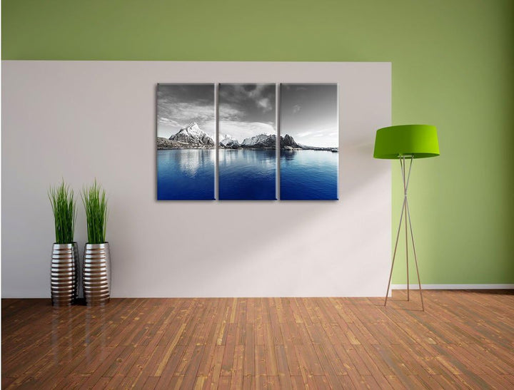 Pixxprint Lofoten in Norwegen als Leinwandbild | Grösse: 3 Teilig (120x80) | Wandbild| Kunstdruck |