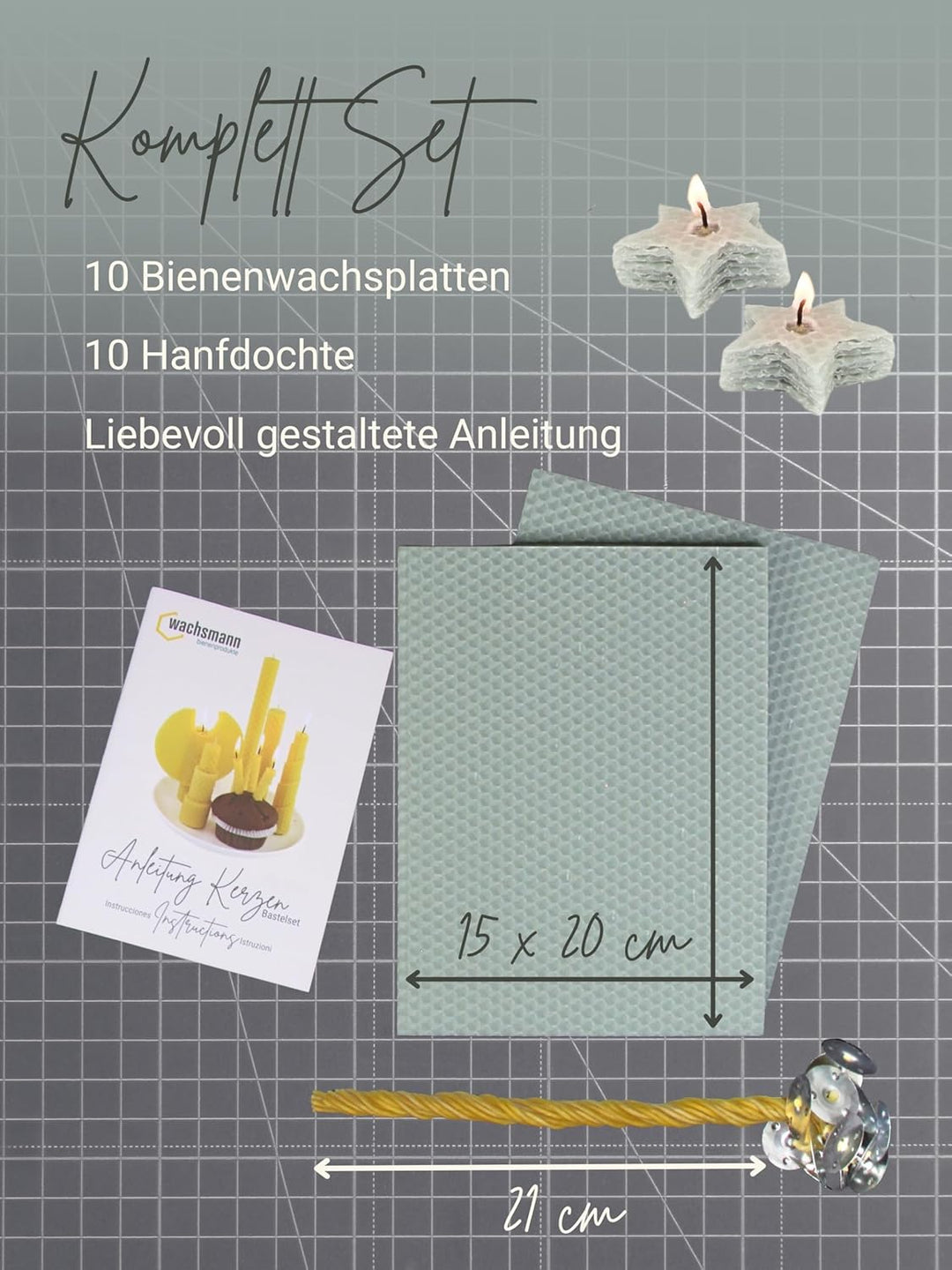 Wachsmann DIY Bienenwachs Kerzen Bastelset – Starterset für 10 Kerzen in vielen Farben – 100% reines