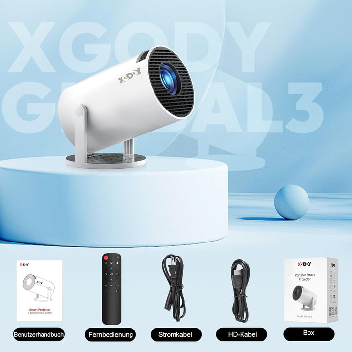Mini Beamer [2025 Upgraded & Android 11.0] Native 720P HD, unterstützt 4K 1080P, Xgody Gimbal 3 New