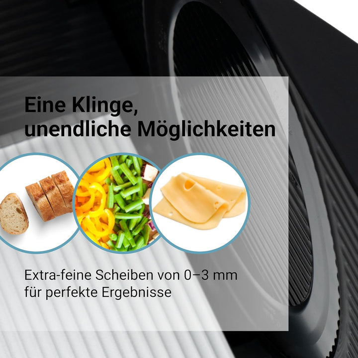 EUREL RS92 SCHWARZ Elektrischer Vollmeall Allesschneider, Made in EU, Grösse Schneidfläche, 2in1 Ede