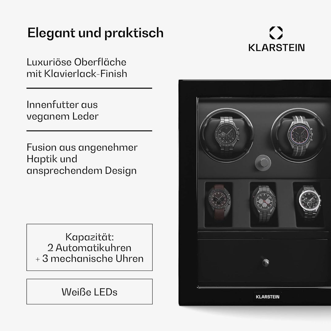 Klarstein ChronoVault Uhrenbeweger für 5 Uhren – Automatik-Uhrenbeweger mit Leisem Japanischem Motor