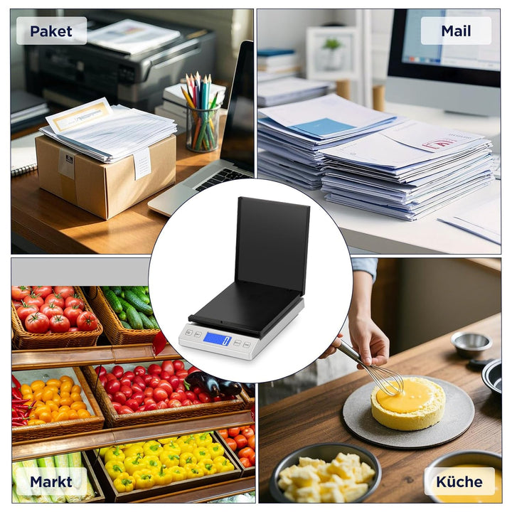 Briefwaage, 30kg/2g Digitale Paketwaage mit Halte & Tara Funktion, Hohe Präzision Faltbare Plattform