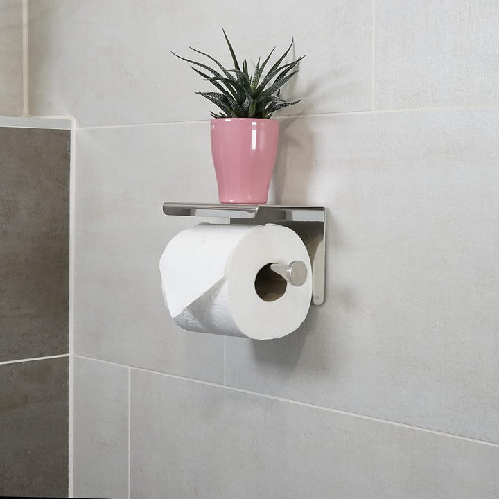 Klopapierhalter ohne Bohren inkl. 2 Handtuchhaken | Toilettenpapierhalter mit Ablage | Klorollenhalt