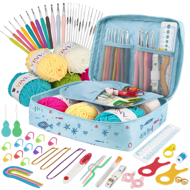 YINVA Häkelset für Anfänger 111 Stück Häkelnadel Set 0.6mm-8mm Ergonomische Häkelnadeln Crochet Set