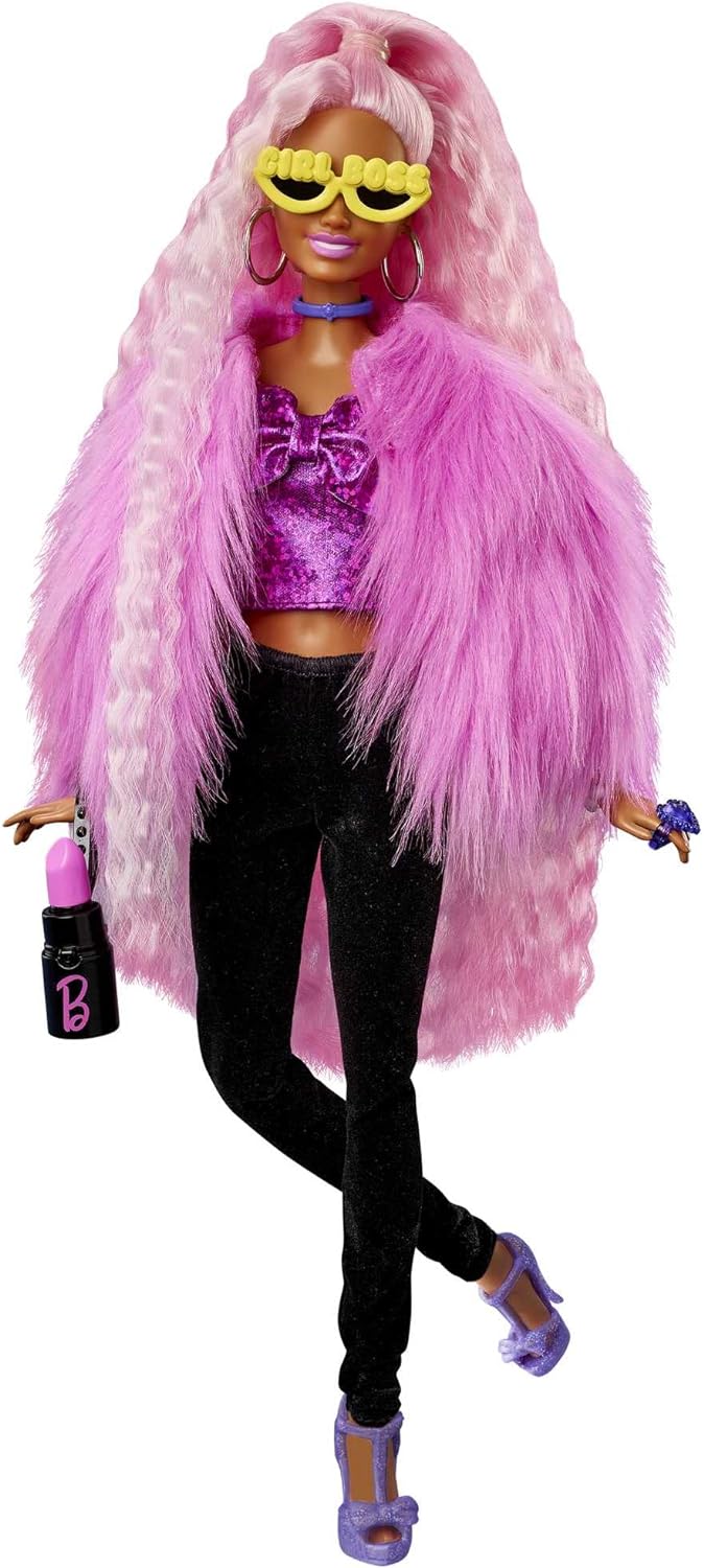 Barbie HGR60 - Extra Deluxe Puppe (rosa Haare) mit Haustier, Mix & Match Kleidung und Zubehör für üb
