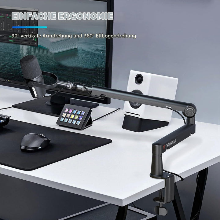 THRONMAX Twist S6 Mikrofonarm, Low-Profile-Mikrofonständer mit Kabelmanagement, Tischklemme, Vielsei