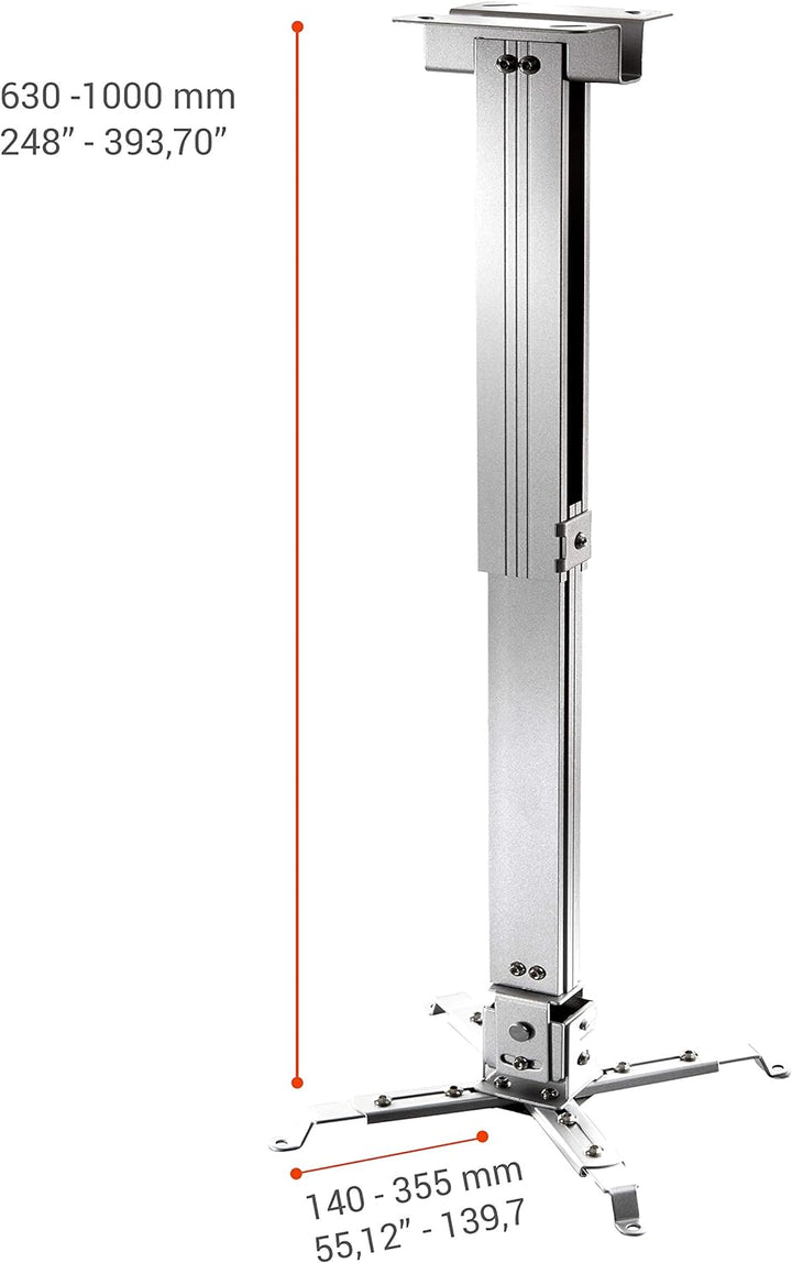 celexon neigbare und schwenkbare Beamer-Deckenhalterung universal MultiCel63100S - Silber- 63-100 cm