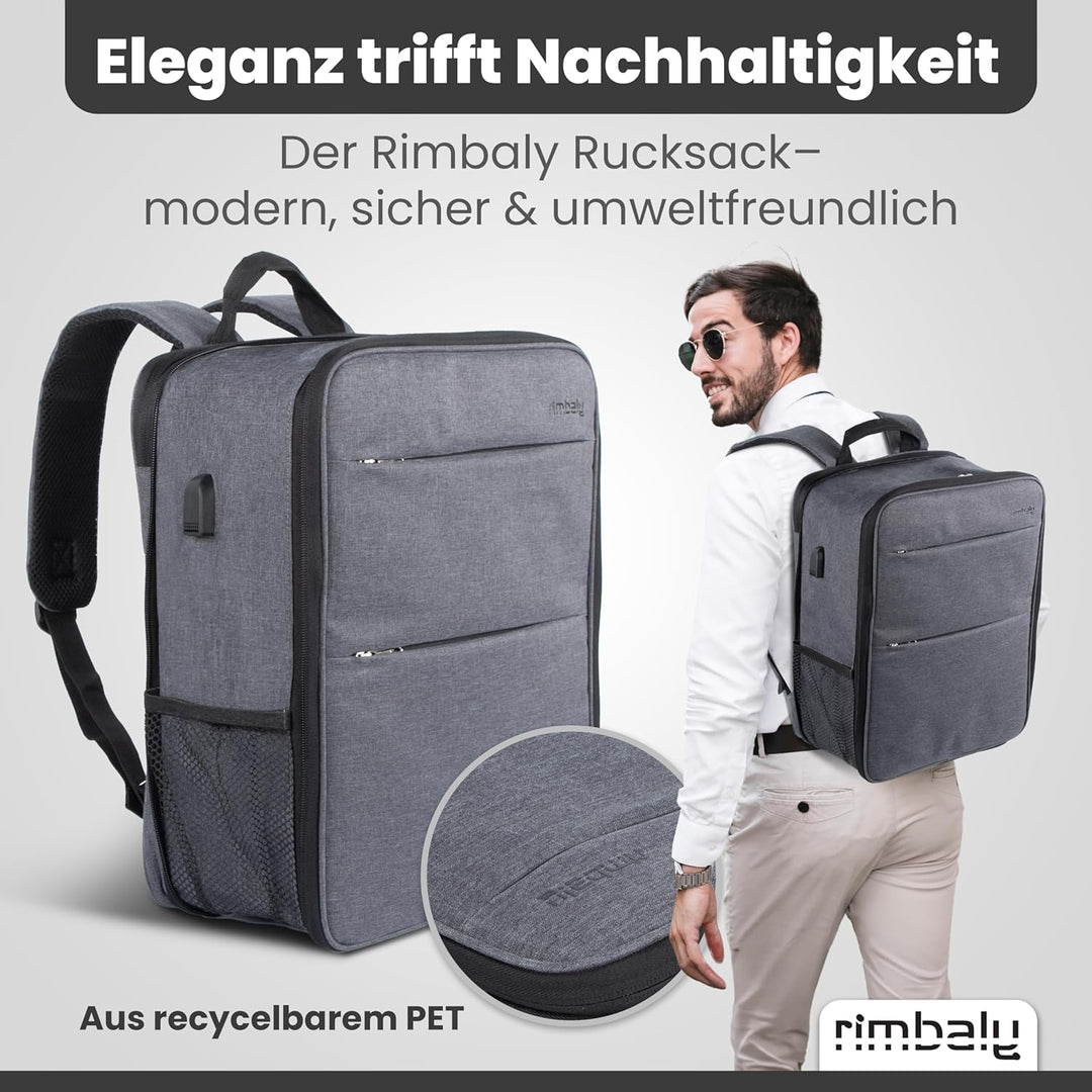Laptop Rucksack - wasserabweisend & Stossfest - USB-Anschluss, erweiterbar, Anthrazit - Ideal für Bu
