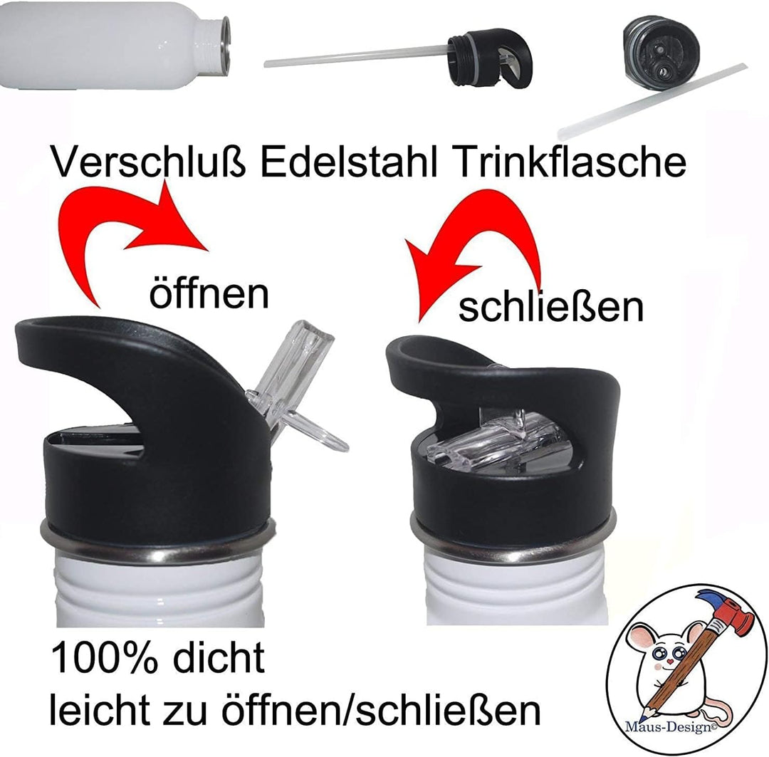 Trinkflasche personalisiert mit Name, Tennis | 400ml, 500ml oder 600ml, Schriftwahl für Name, Edelst