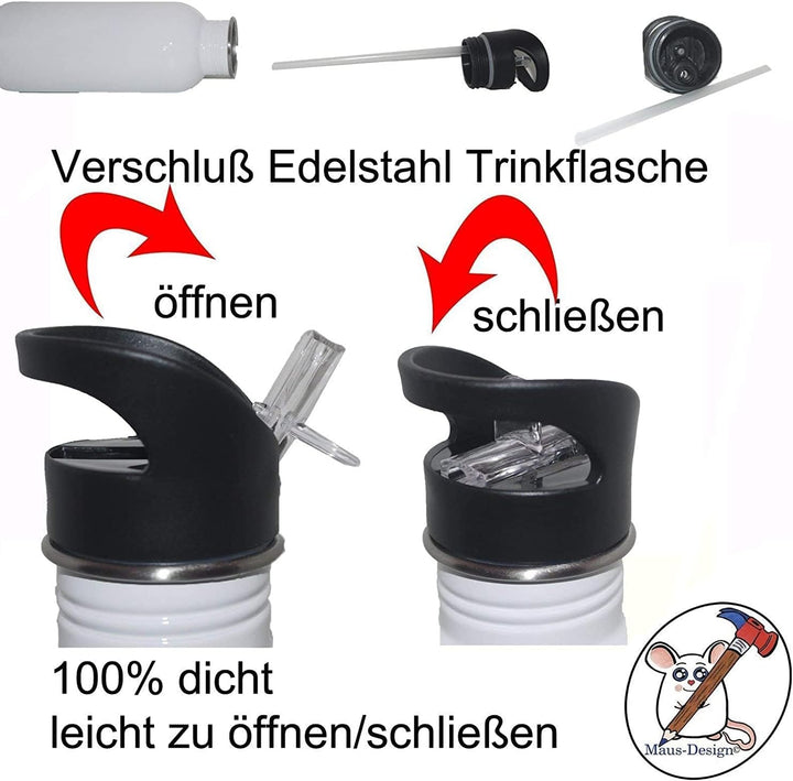 Trinkflasche personalisiert mit Name, Tennis | 400ml, 500ml oder 600ml, Schriftwahl für Name, Edelst