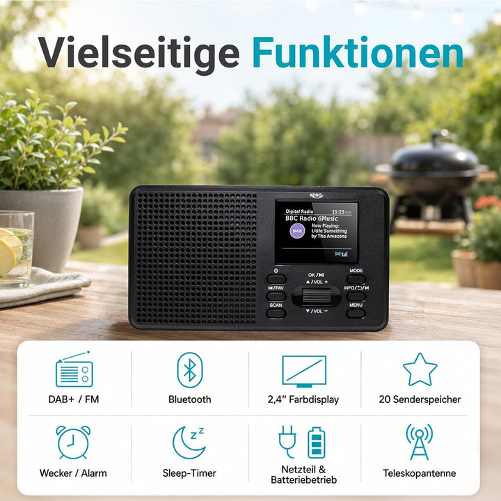XORO DAB 142 - Tragbares Digitalradio, UKW und DAB+ Empfang, Senderspeicher, RDS-Funktion, Wecker, B