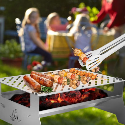 Onlyfire Tischgrill,mobiler Holzkohle-Grill, Grill-Grillrostsystem aus Edelstahl mit Tragetasche und