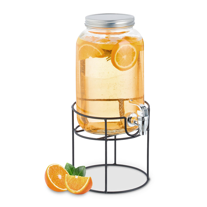 Relaxdays Getränkespender mit Ständer, Zapfhahn & Deckel, 3,3 Liter, Glas, Wasserspender, Limonadens