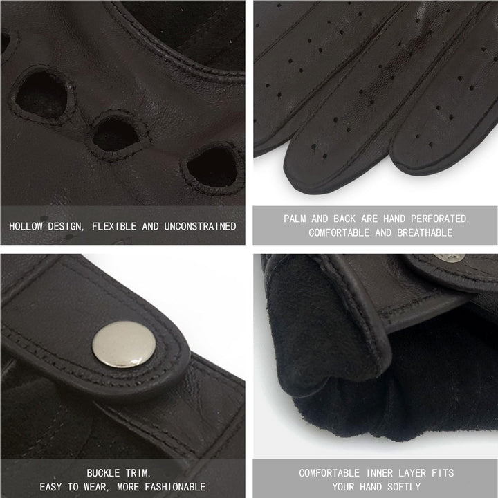 ZLUXURQ Herren Luxus 100% Schaffell Fahrhandschuhe-Weiches hochwertiges Leder Medium(21.6-22.9cm) Du