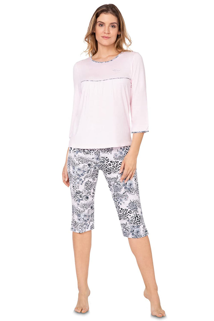 e.FEMME Damen Schlafanzug Nicole 151 aus Viskose/Elasthan 36 Rosa/Leo, 36 Rosa/Leo