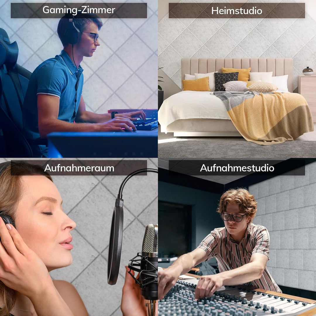 Quadratische Akustikplatten selbstklebend 72 Stücke., TONOR Schallabsorber Schallschutz mit Hochdich