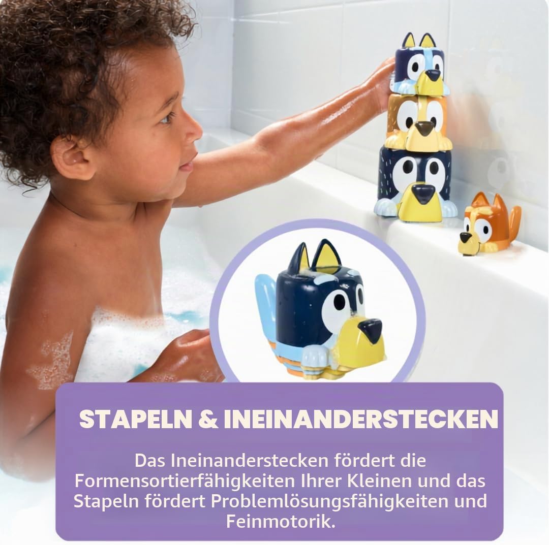 Tomy Toomies Kaffeetassen mit Chilli, Bandit, Bingo und Bluey – stapelbare Tassen für das Bad – offi