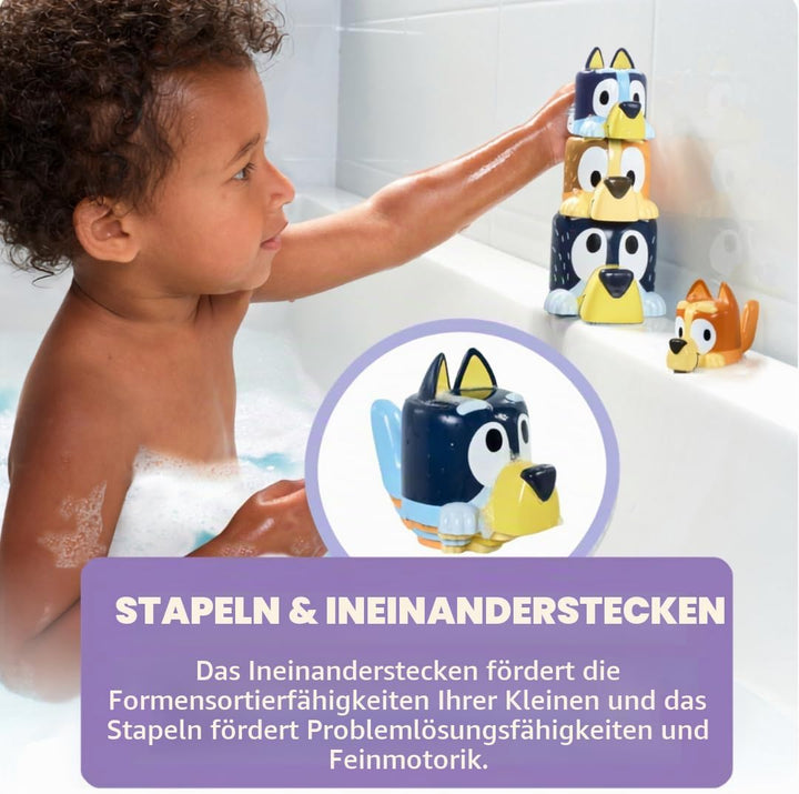 Tomy Toomies Kaffeetassen mit Chilli, Bandit, Bingo und Bluey – stapelbare Tassen für das Bad – offi
