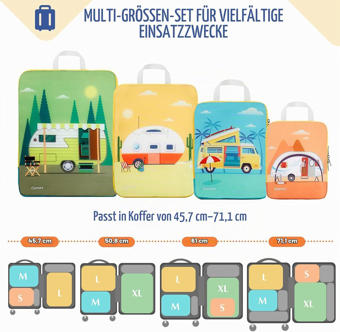 Gonex Compression Packing Cubes 4er Set, Gonex Kleidertaschen 4-teilig Verpackungswürfel, Kleidertas