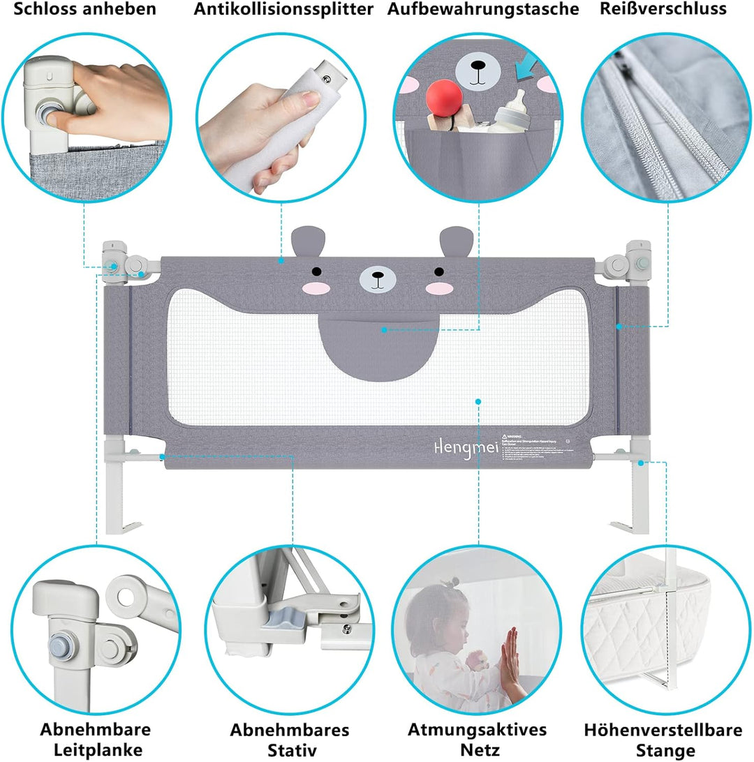HENGMEI Bettgitter Bettschutzgitter Kinderbettgitter 150cm Babybettgitter Rausfallschutz höhenverste