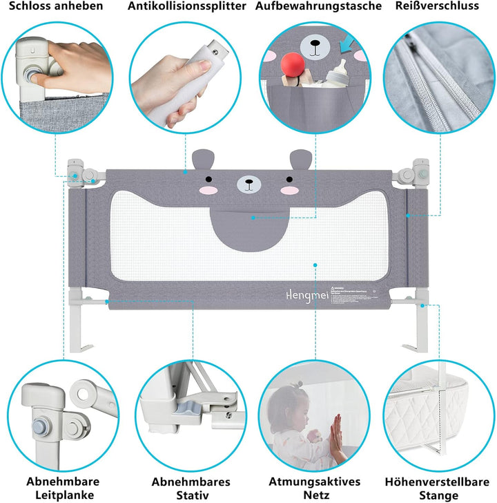 HENGMEI Bettgitter Bettschutzgitter Kinderbettgitter 150cm Babybettgitter Rausfallschutz höhenverste