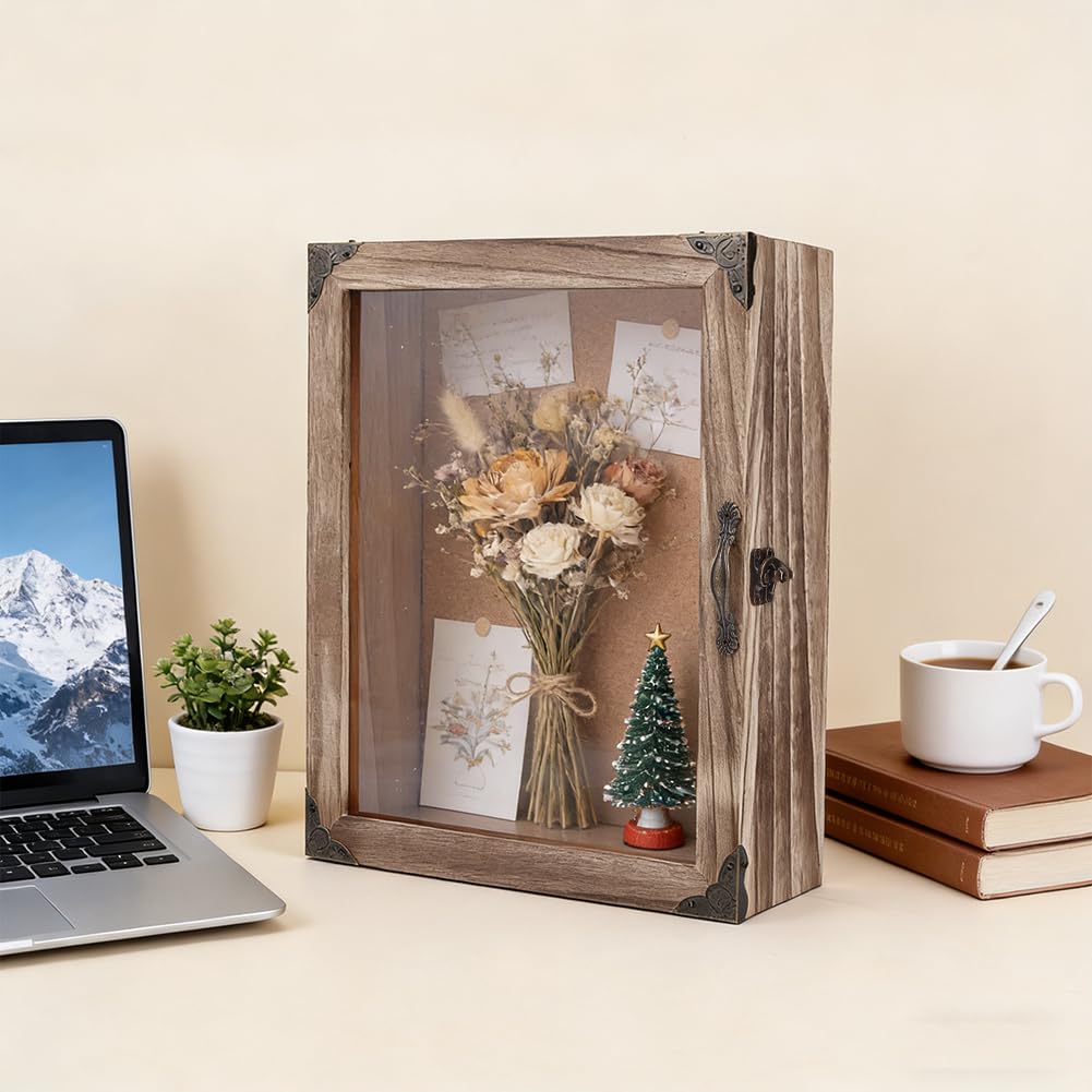 NBEADS 3D Bilderrahmen Holz Shadow Box, Tiefe 12cm Kiefern Ausstellungsgehäuse Mit Acryl Sichtfenste