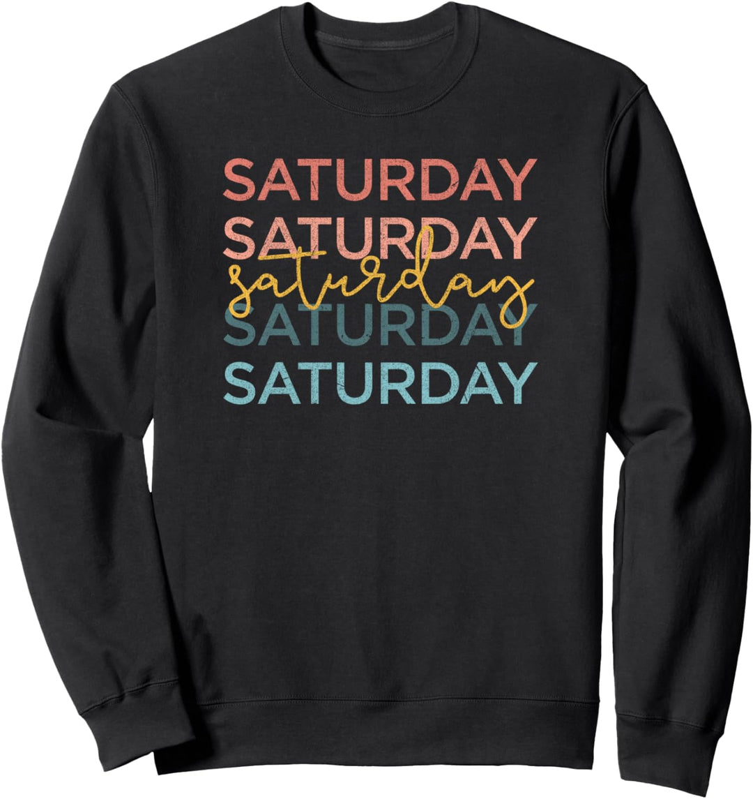 Trendy Saturday Rainbow Text Word Stack Sweatshirt