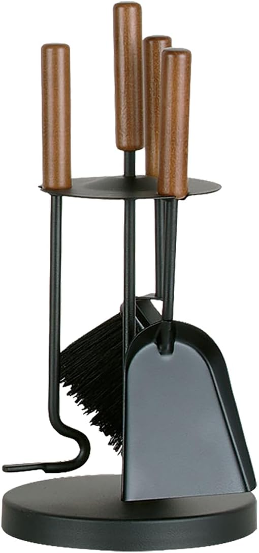 FIREFIX K2452 Kamingerät klein mit dunklen Holzgriffen, schwarz beschichtet