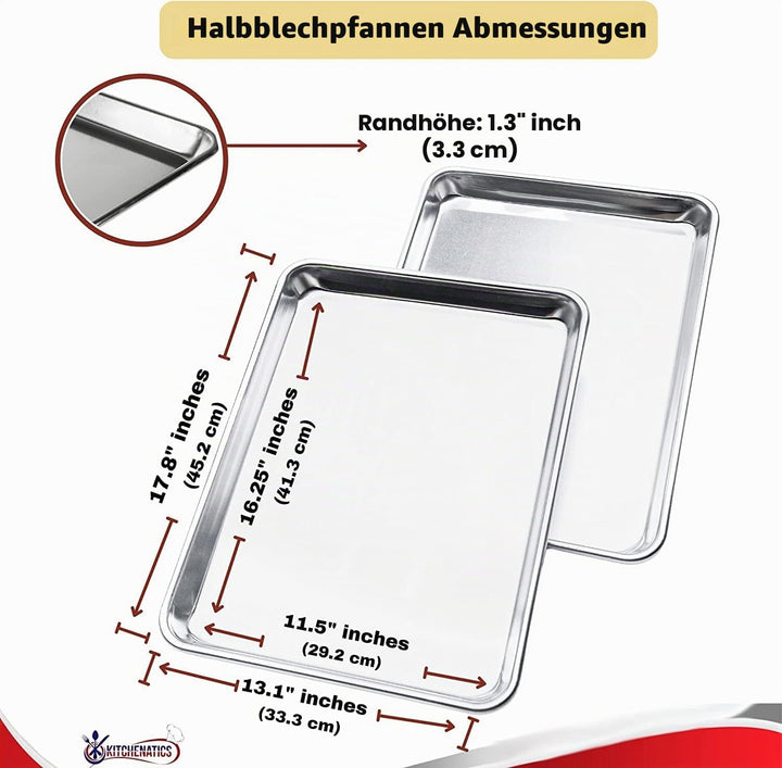 KITCHENATICS Premium-Qualität, halbe Backbleche, antihaftbeschichtet, Backbleche zum Backen, ofenfes