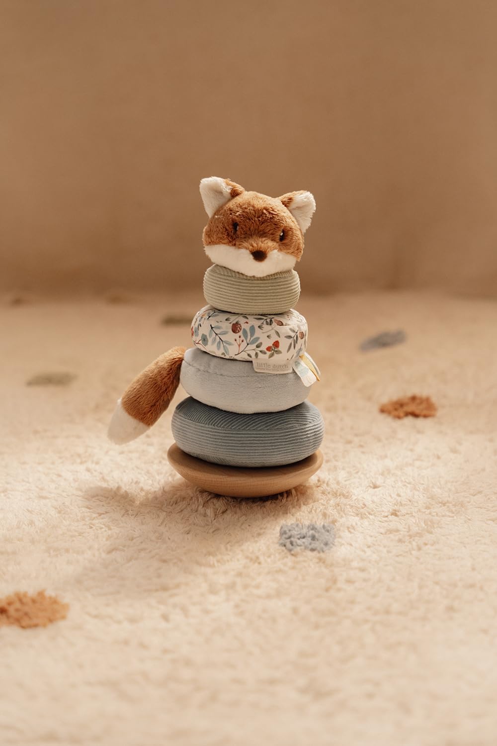 Little Dutch Stapelturm Stapelringe Steckspiel aus Holz und Stoff Baby Kleinkind Fuchs blau - Forest