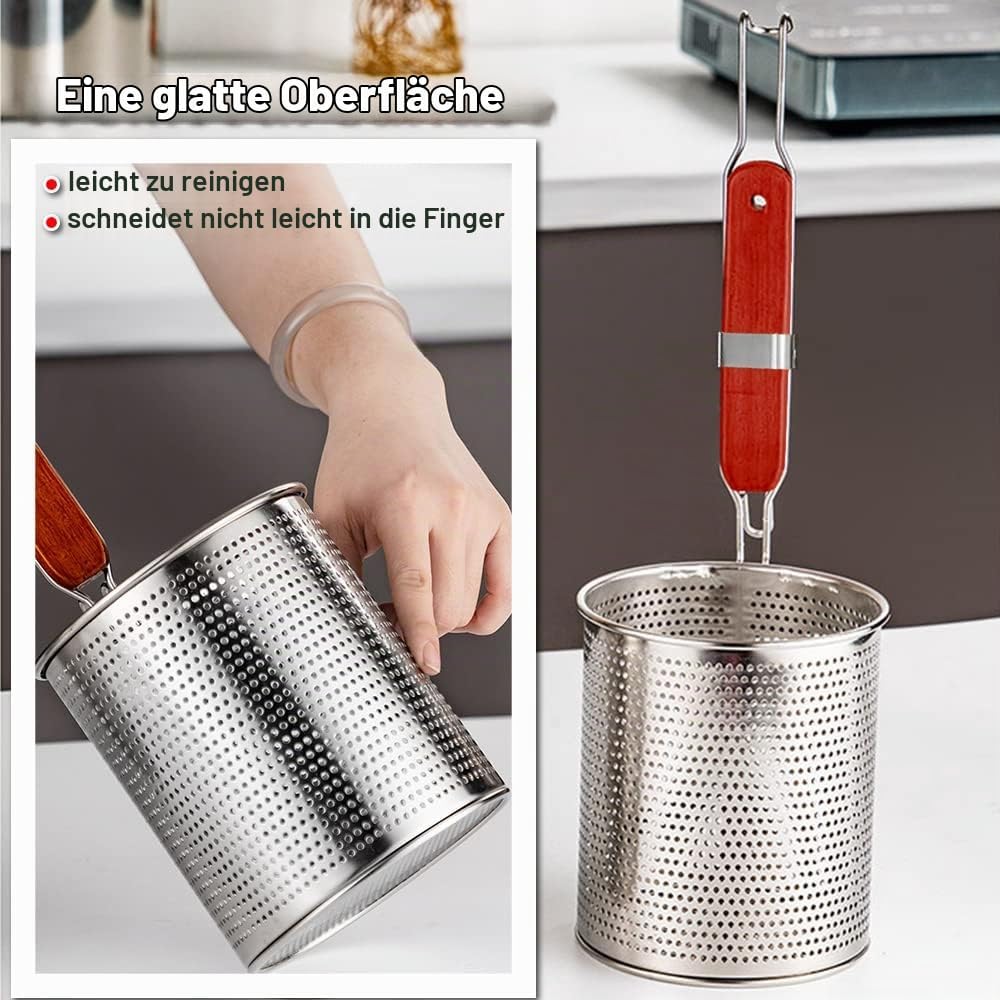 TENTA Kitchen Micro-Perforated Stainless Steel Pasta Basket Mesh Spider Food Dumpling Noodle Straine