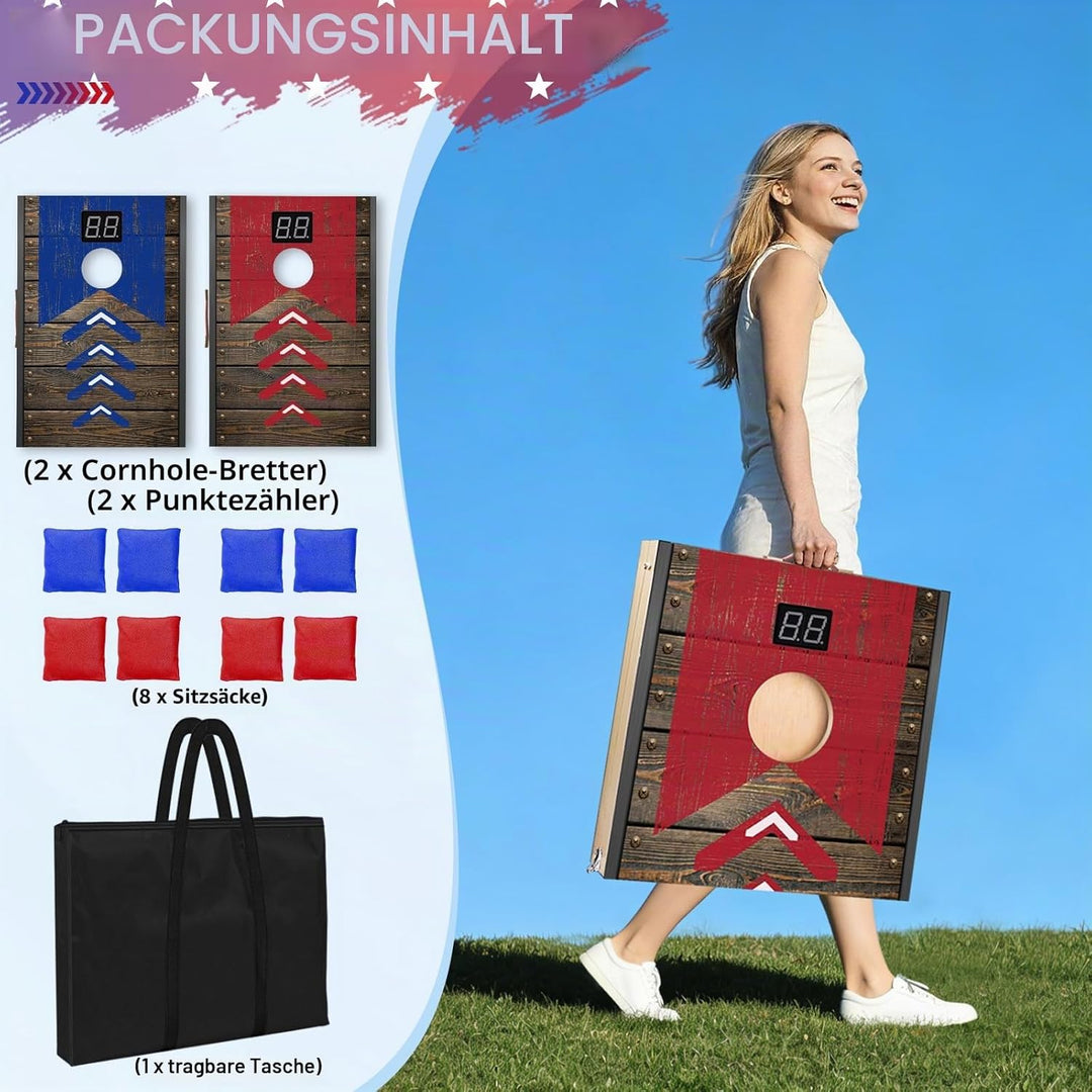Verbessert 90 x 60 cm Faltbar Cornhole Spiel Outdoor Cornhole Säckchen mit mit Punktesystem,Bohnensä