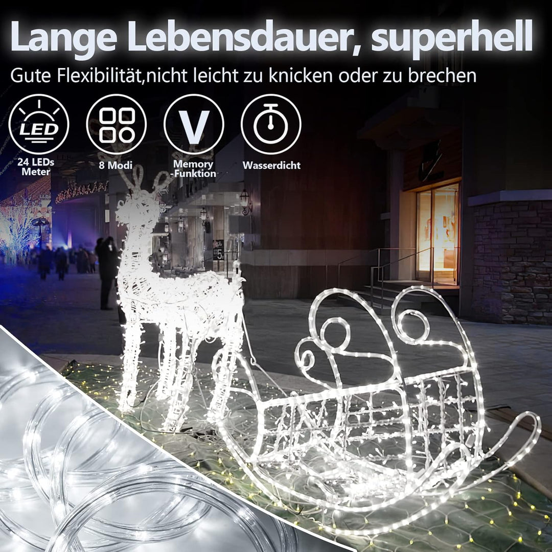 Herrselsam 40M 960 LEDS Lichterschlauch Aussen Weiss Lichtschlauch 8 Modi mit Memory-Funktion LED Li