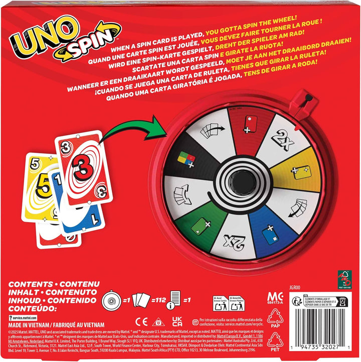 Mattel Games UNO Spin Kartenspiel für Kinder, Erwachsene und Spieleabende mit der Familie, Klassisch
