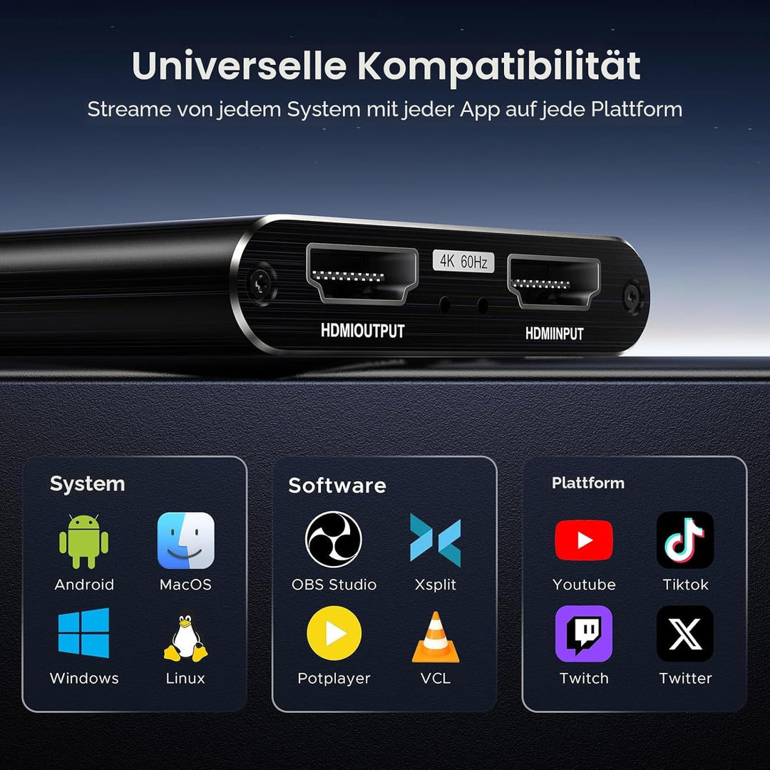 XIIXMASK Video Capture Card, Audio Video Capture Card, USB 3.0 Capture Card 4K HDMI Loop-Out, 1080P